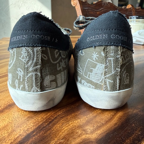 Golden Goose SuperStar Olive and White Graffiti Sneakers with Silver Star